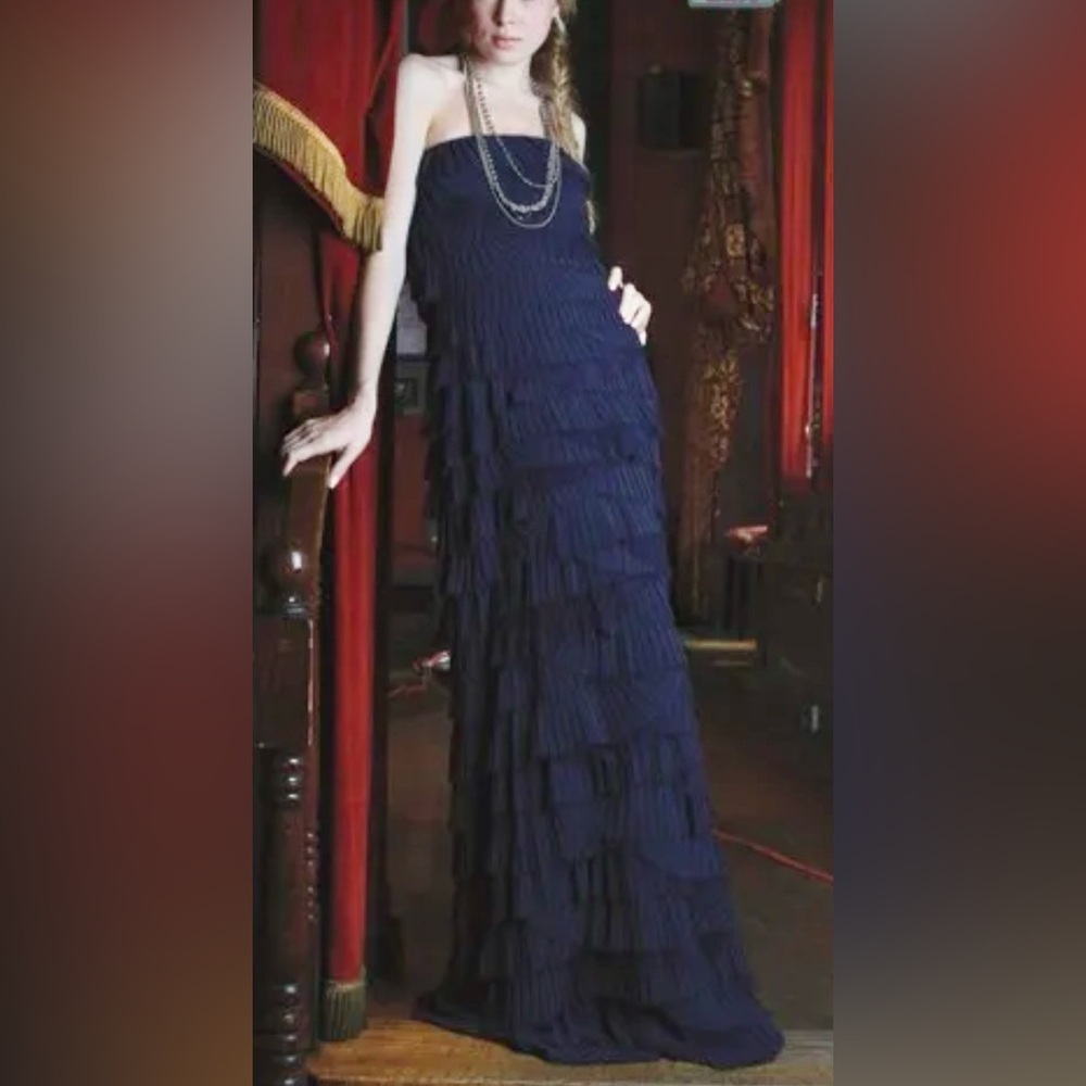 Tadashi Shoji purple strapless tiered gown w layers of ruffles & lace size 14